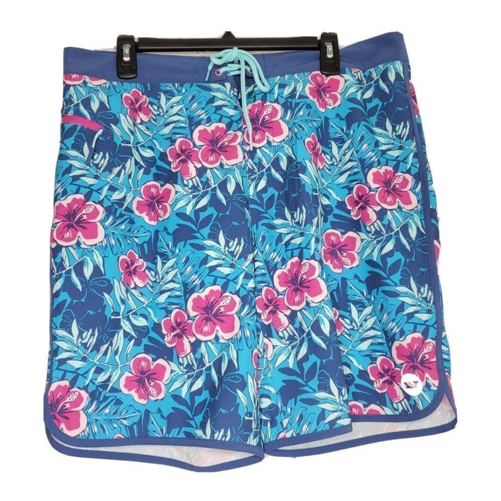 Vineyard Vines Swim Trunks Swimsuit Board Shorts Size 40 Blue Pink Hibiscus 🌺